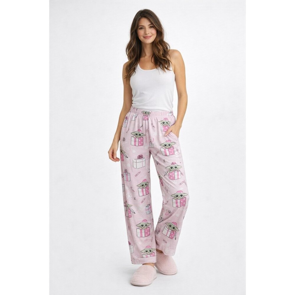 Star Wars Grogu Baby Yoda Pink Christmas Pajama Pants Size S Lounge Munki